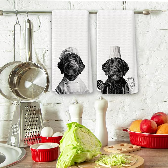 Funny Chef Black Goldendoodle Kitchen Towels Set of 2, Dog Mom Lovers Owner - Image 3