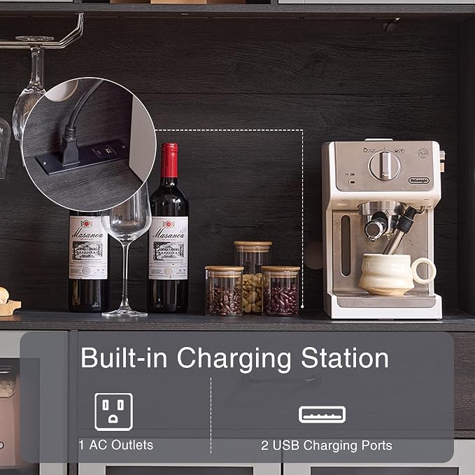 Fatmok 71" Pantry Cabinet with Wine Rack and Charging Station, Adjustable - Image 5