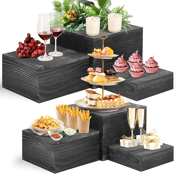 6 Pack Wooden Risers Display Stands Square Food Risers by LEIFEOSH