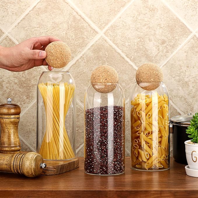 Cunhill 3 Pcs Glass Jar with Ball Cork Lid Decorative Round Bottle Sealed - Image 3