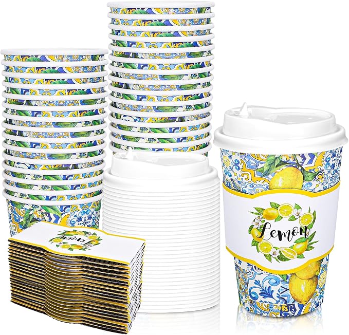 Whaline 50 Set Summer Lemon Disposable Coffee Cups by Whaline