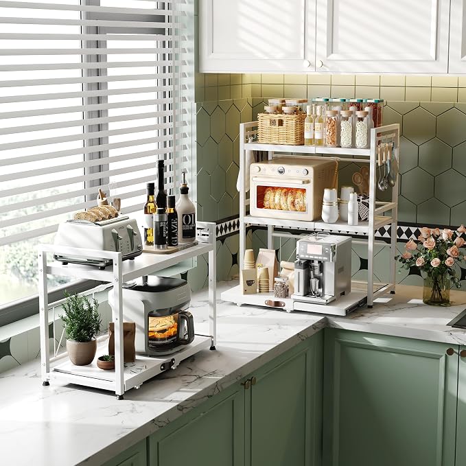 NETEL Expandable Microwave Stand, 3 Tier Metal Kitchen Countertop Organizer - Image 4
