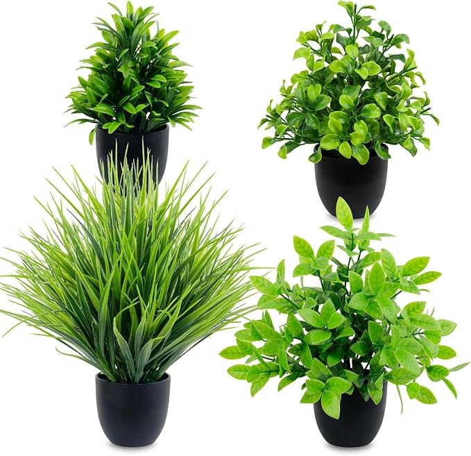 LOYWREE 4 Pack Mini Fake Plants Small Artificial Greenery Potted Plants in by Unknown
