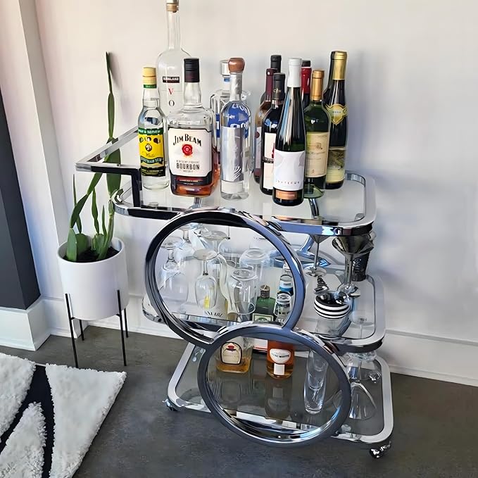 Home Bar Serving Carts 3 Tier Kitchen Carts on Wheels Mobile Bar Carts - Image 5