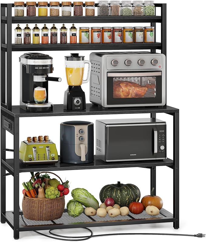 Denkee Large Bakers Rack with Power Outlets, 38 Inch Microwave Stand with by Denkee