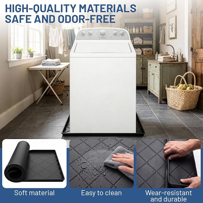 Washing Machine Drain Pan, 32 x 30 Inch Large Silicone Mat, Washer Anti - Image 3