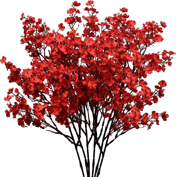 Mandy's 6 Bundles Artificial Red Baby’s Breath Flowers | 18.5 Inch Silk by Mandys