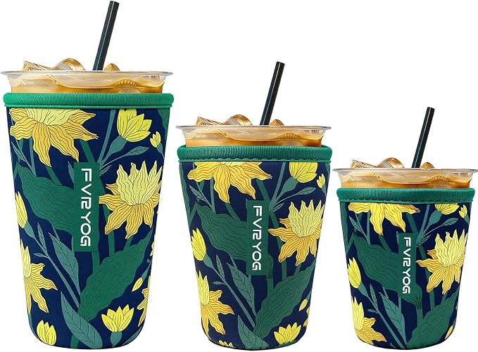 3 Pack Reusable Insulated Neoprene Iced Coffee Sleeves & Coffee Cup Holder by Fvryog