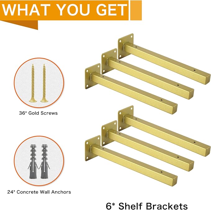 6 Pcs Gold Shelf Bracket 13 Inch Heavy Duty Brackets - Image 6