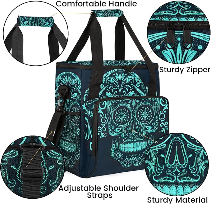 Sugar Skull Mexican Coffee Maker Carring Bag, Large Insulated Storage Organizer - Image 6
