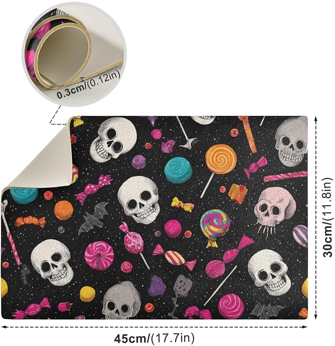 Halloween Skulls Lollipops Bats Coffee Mat Coffee Bar Maker Backed Absorbent - Image 3