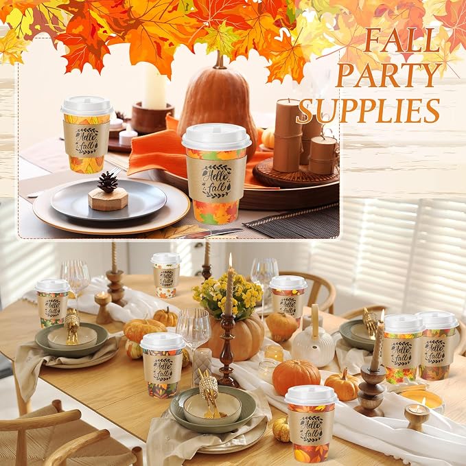 Mimorou 60 Pcs Thanksgiving Fall Cups 12oz Coffee Cups - Image 6