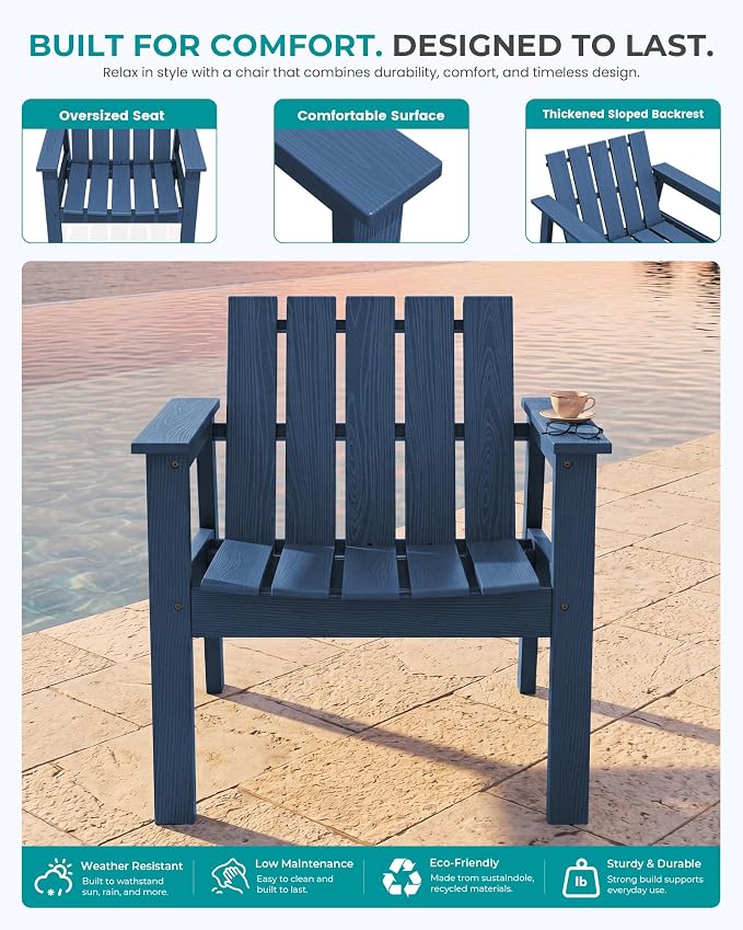 SERWALL Adirondack Chair Set, Includes Adirondack Chairs Set of 2 and 1 Piece - Image 8