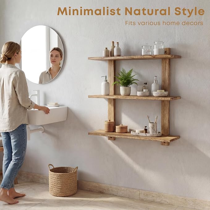 PHOENANCEE 3 Tier Floating Shelves, Long Wall Shelf, Over The Toilet Shelves - Image 5