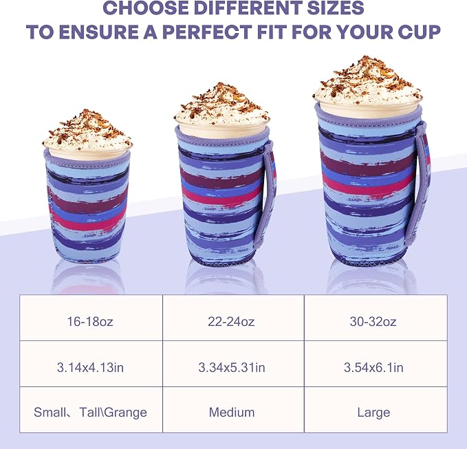 3Pk Reusable Coffee Sleeves, Fits 16-32oz Hot/Cold Drink | iced coffee sleeve - Image 2