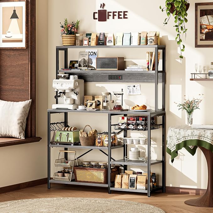 SUPERJARE Bakers Rack with Power Outlet, 47.2 Inches Coffee Bar with 3 - Image 9