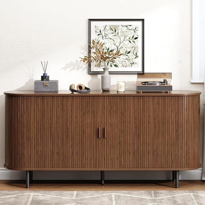 Buffet Cabinet with Storage, Fluted Sideboard Buffet with Sliding Door - Image 9