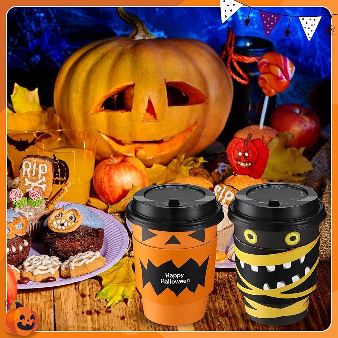 Umigy 100 Pack Halloween Disposable Coffee Cups 12 oz Paper Coffeeware - Image 5