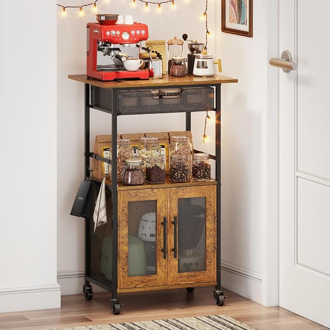 3 Tier Slim Rolling Coffee Cart by Hencawima