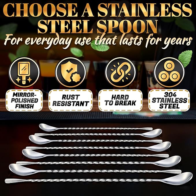 8 Pcs Bar Spoons Set – 12" Long Handle Drink Stirrer - Image 3
