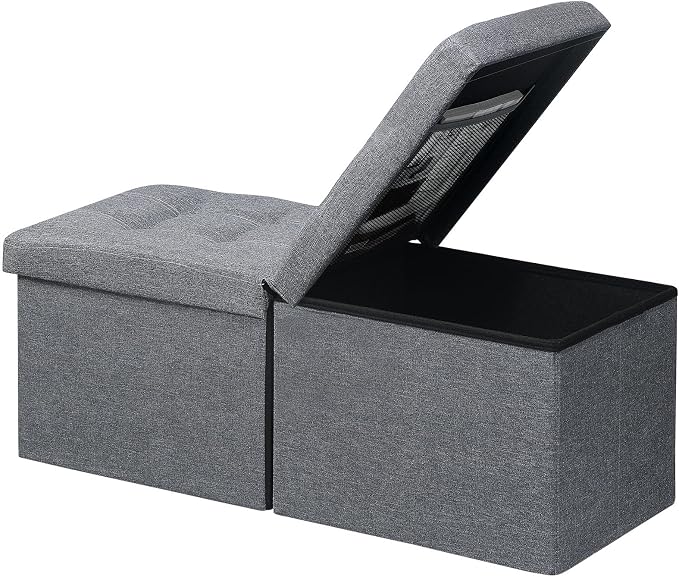 AmasSmile Storage Bench Folding Ottoman Foot Rest Stool, 34 inch Grey Linen by AmasSmile
