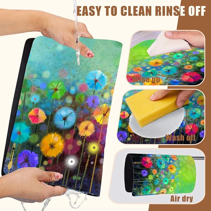 Dish Drying Mat Watercolor Rainbow Dandelion Coffee Bar Mat - Image 5