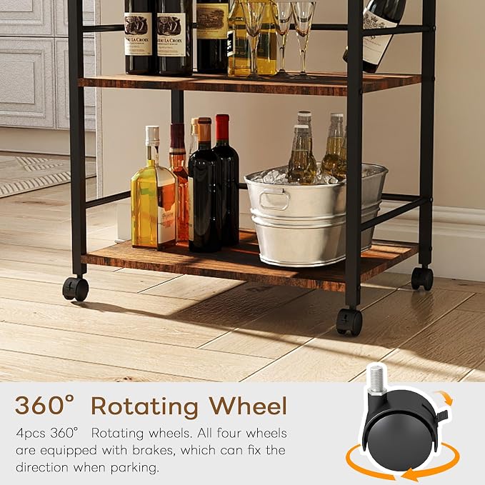 3 Tier Kitchen Cart, Rolling Bar Cart - Image 4
