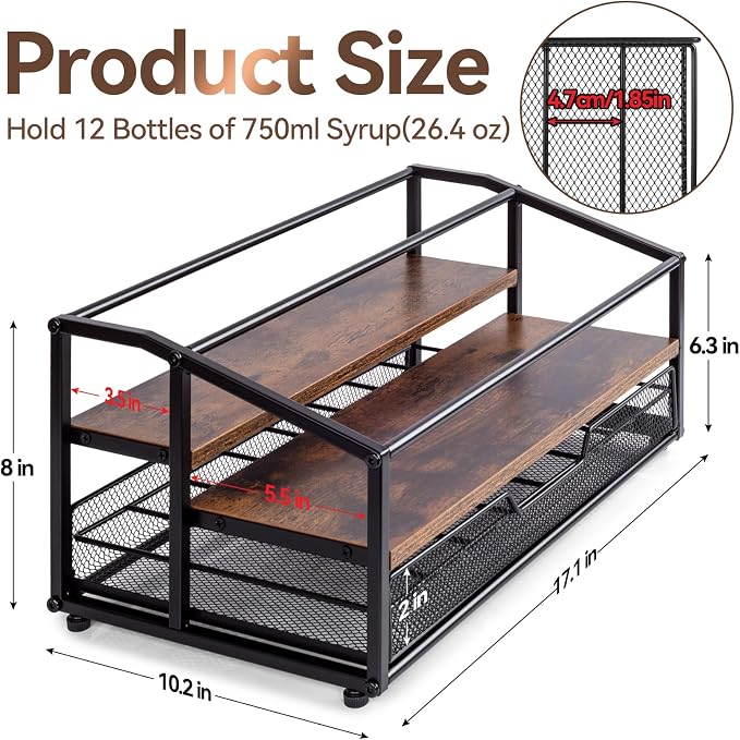 kimilus Coffee Syrup Rack Organizer, 3-Tier 10 Bottle Syrup Rack - Image 3