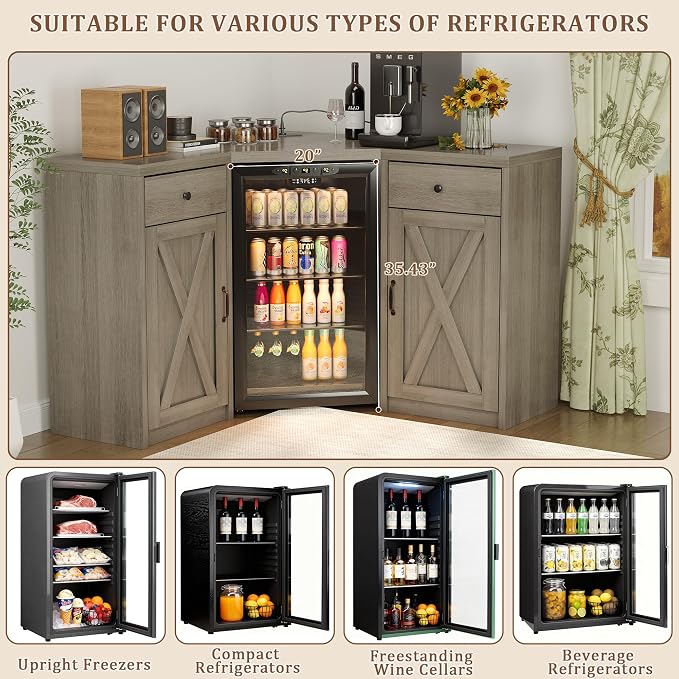 Coffee Bar Cabinet with Fridge Space, Corner Bar Cabinet with Fridge Space - Image 6
