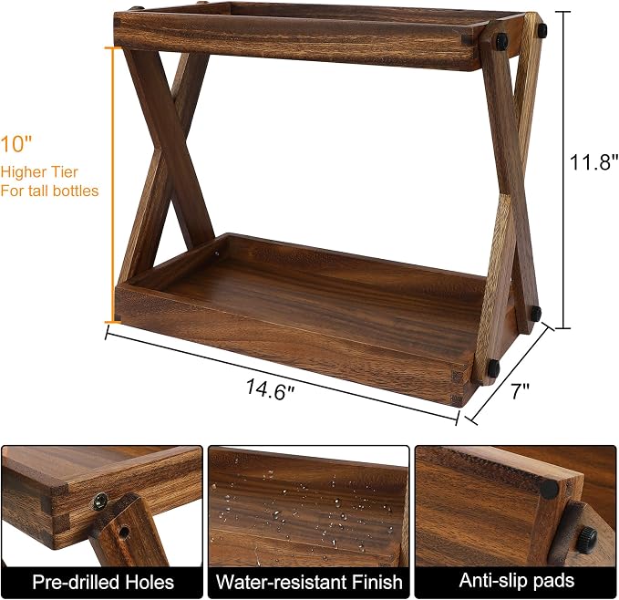 Wood Countertop Shelf Organizer, 2 Tier Wooden Shelf - Image 3