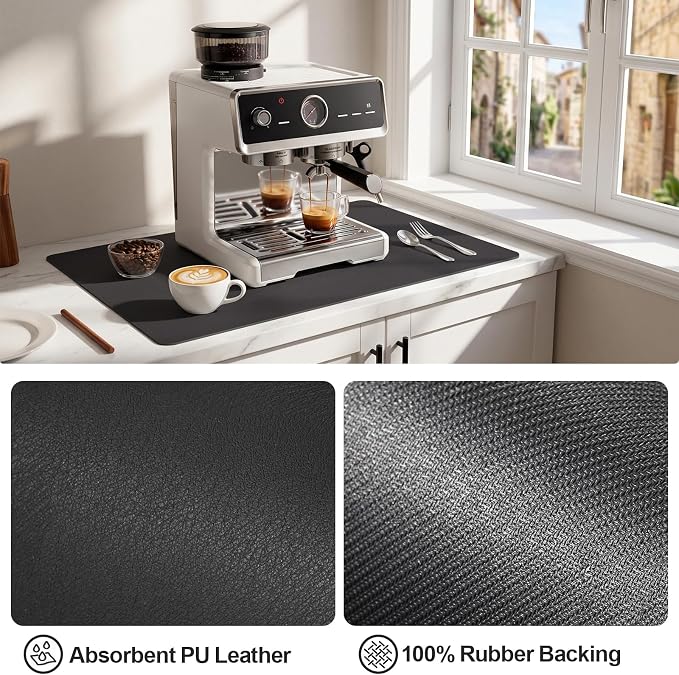 Ecotrim Absorbent Coffee Mat, Stain Hiding PU Leather Surface, Non-Slip Natural - Image 4