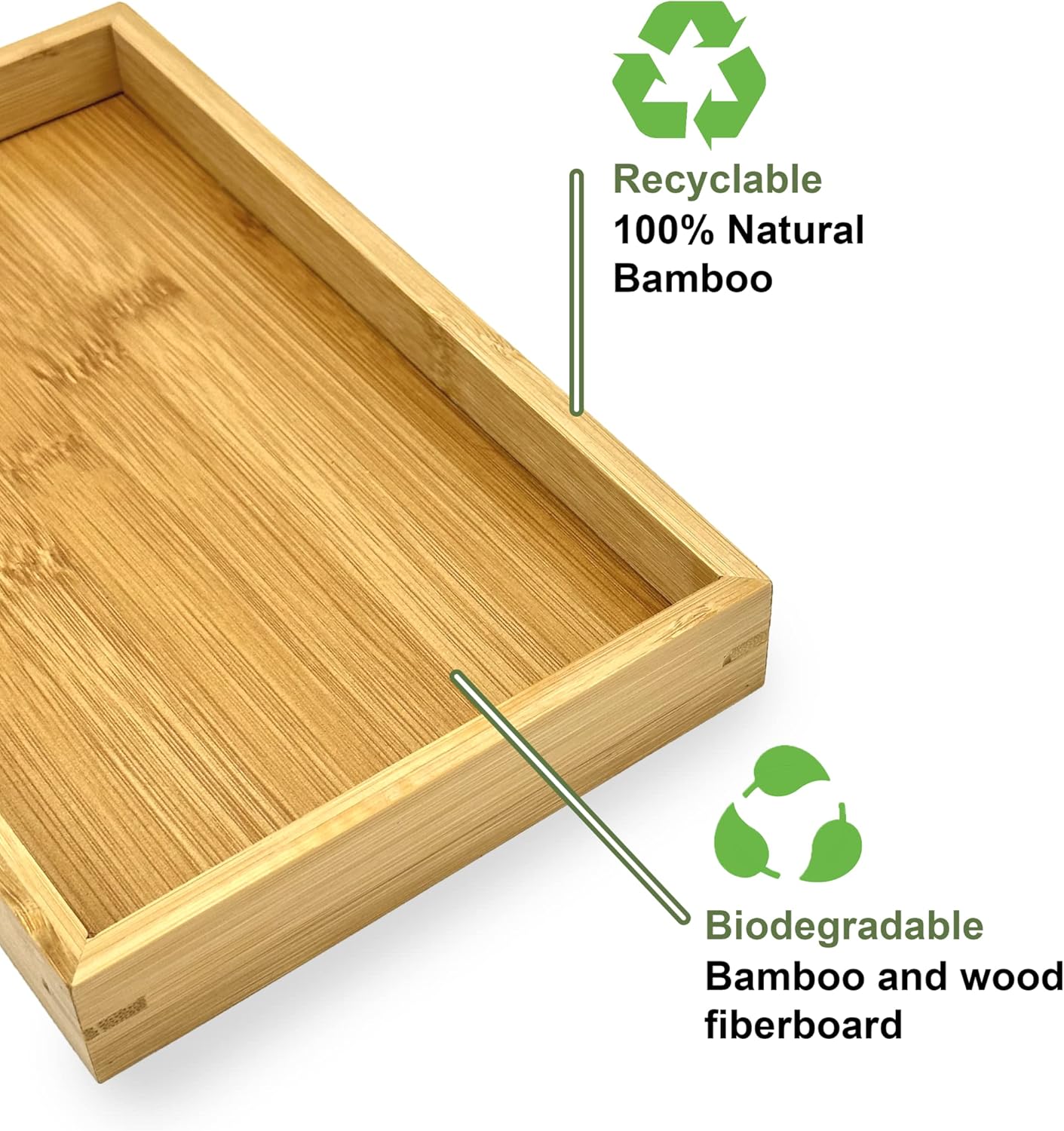 Bam & Boo (2-Pack) Natural Bamboo Rectangle Serving & Vanity Tray - for Kitchen, Bathroom, Countertop, Coffee Table (17.75" x 11.8" x 1.2")