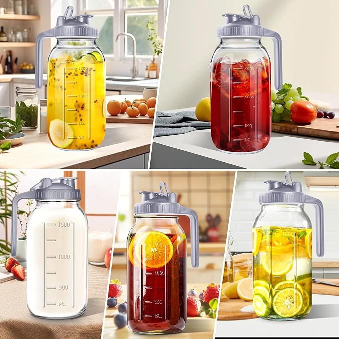 64oz Glass Pitcher with Lid, 2 Quart Mason Jar Pitchers with Lid and Spout - Image 7
