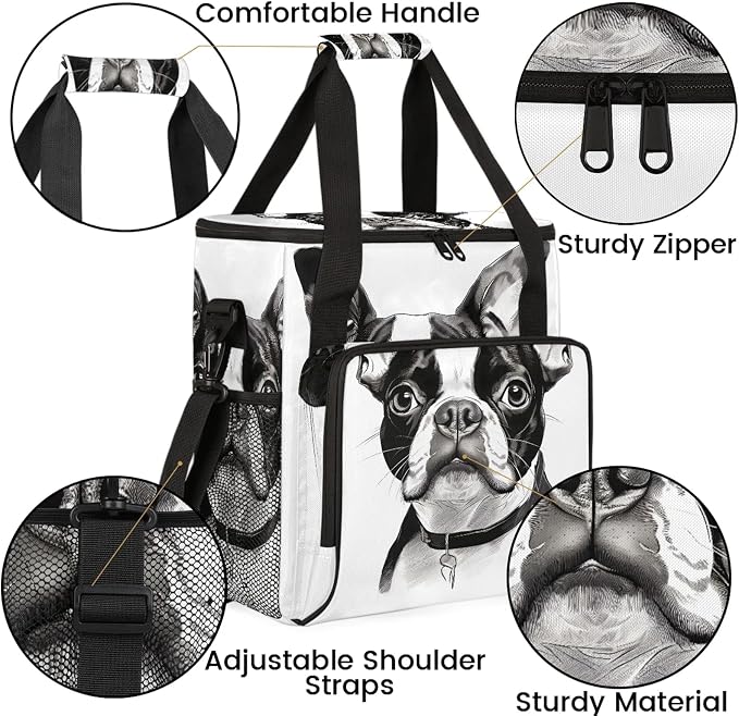 Bostonterrier Dog Coffee Maker Carring Bag, Large Insulated Storage Organizer - Image 6