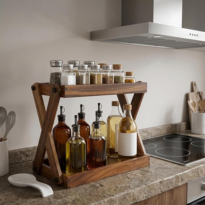 Wood Countertop Shelf Organizer, 2 Tier Wooden Shelf - Image 6