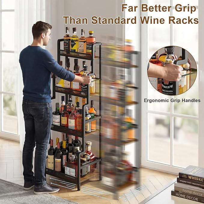 Hayexiha 4-Tier Stepped Freestanding Wine Rack, Large Capacity Liquor Cabinet - Image 4