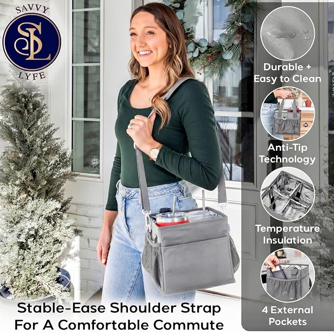 Reusable Drink Carrier with Handle – Tip-Resistant 4 Cup Carrier with Shoulder - Image 5