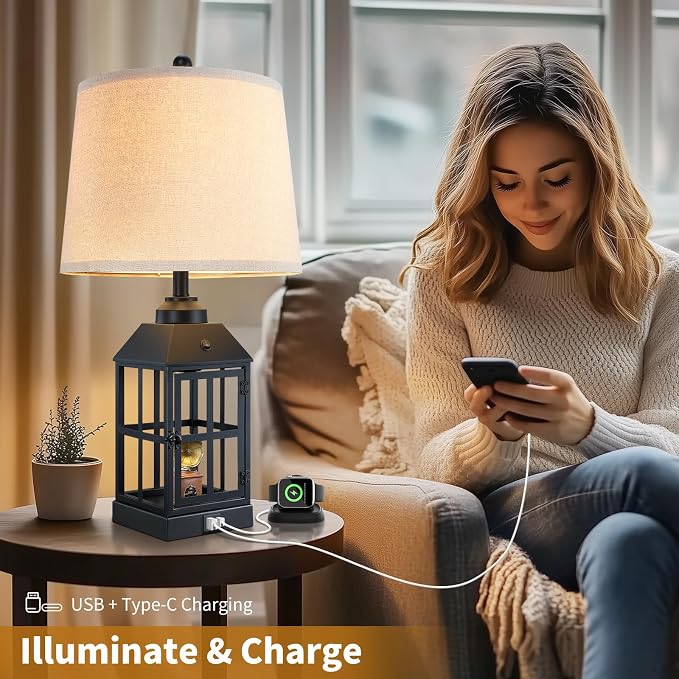 25" Farmhouse Table Lamps for Living Room, Rustic Table Lamp for Bedroom - Image 6