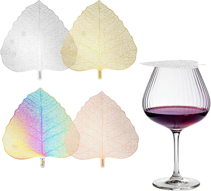 uxcell 4 Pcs Stainless Steel Drink Covers, Leaf Shape Wine Glass Covers by uxcell