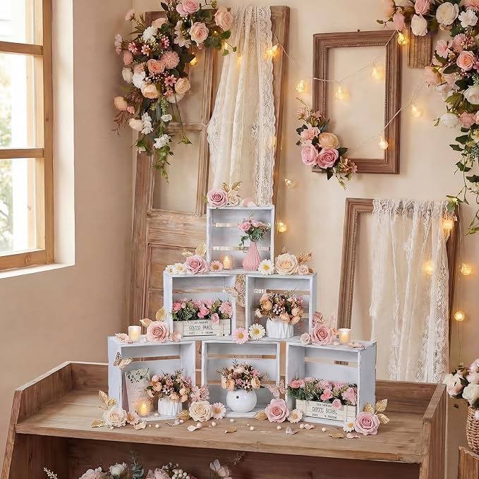 6 Pcs Rustic Wood Crates Cupcake Stand Decorative Wedding Cupcake Display - Image 3