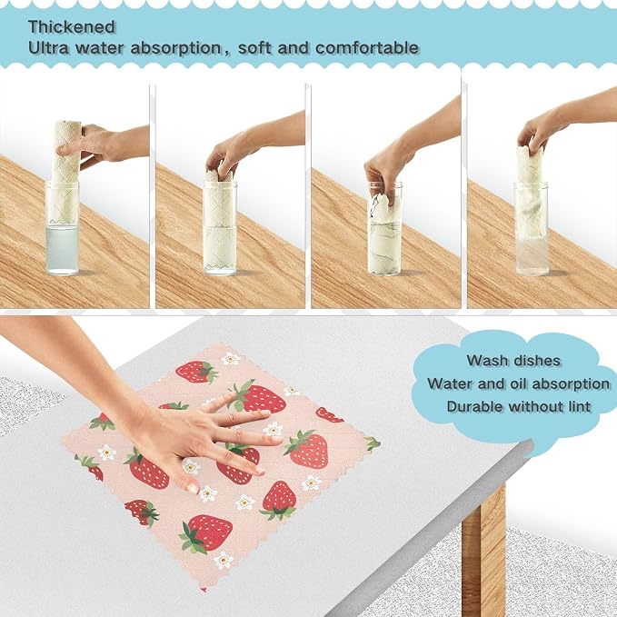 ALAZA Dish Towels Kitchen Cleaning Cloths Strawberry Pattern Small Scale Dish - Image 4