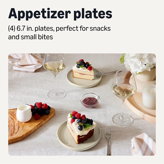 Amazon Basics Glazed Stoneware Appetizer Plates, Ceramic 4-Piece Set, Microwave - Image 2