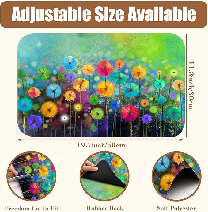 Dish Drying Mat Watercolor Rainbow Dandelion Coffee Bar Mat - Image 2