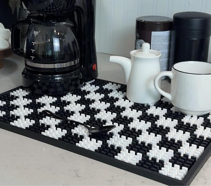 Checkered Coffee Bar Mat 18x12 in Silicone, Non-Slip Espresso Machine Mat - Image 6