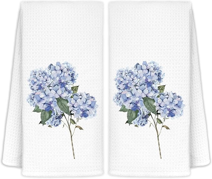 Light Blue Hydrangea Flowers Floral Kitchen Towels Set of 2 by LoveandHome