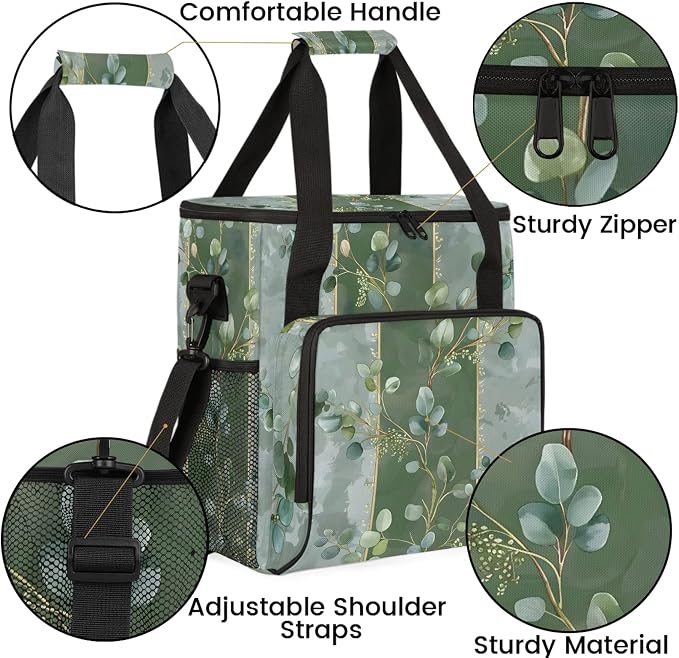 Eucalyptus Leaves Green Leaves Coffee Maker Carring Bag, Large Insulated - Image 6