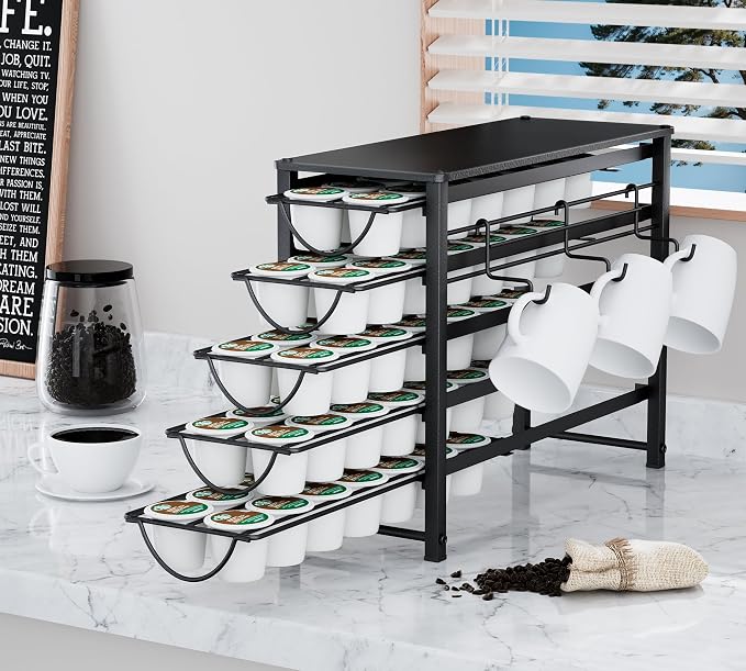 HFHOME Coffee Pod Holder For Counter, Pod Holder for K-cups, 5-tier Metal - Image 8
