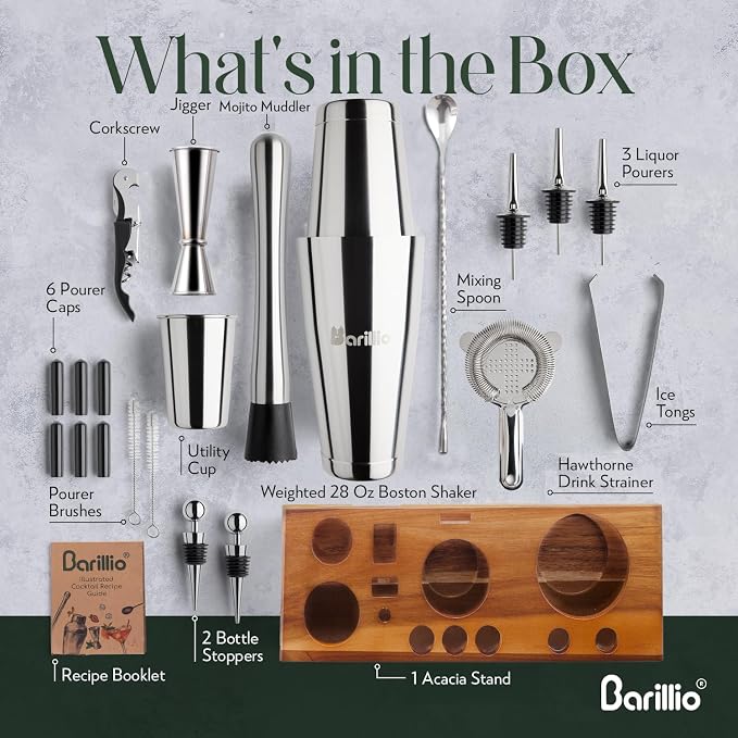 Barillio Bartender Kit – 23-Piece Stainless-Steel Cocktail Shaker Set - Image 3
