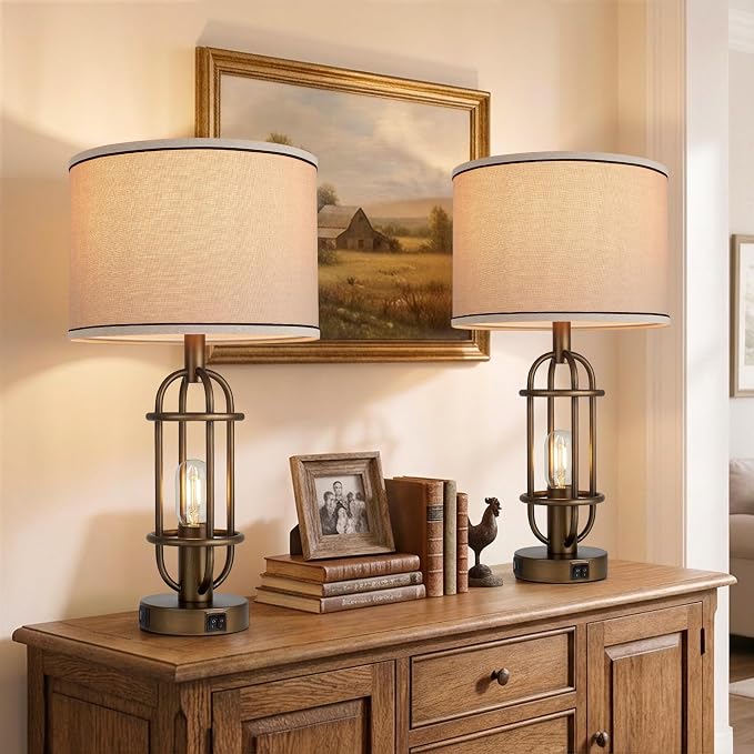 Reaketon Table Lamps for Living Room Set of 2, 22.3" Farmhouse Lamps for - Image 6