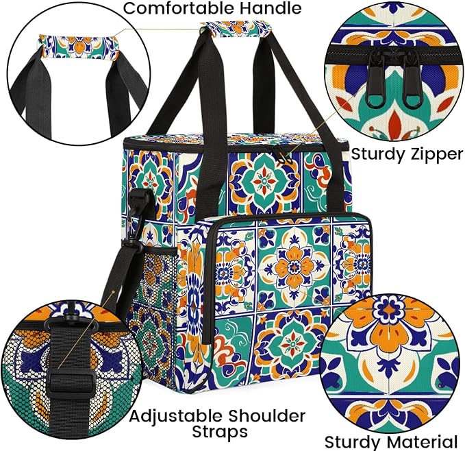Vintage Bohemian Floral Coffee Maker Carring Bag, Large Insulated Storage - Image 6